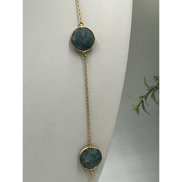 AV Argento Vivo Sterling Gold Vermeil Jadeite Station Opera Length Necklace - Picture 3 of 9